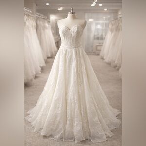 Watters Brides Ivory Lace Strapless Wedding Gown – Size 2 (Sample)